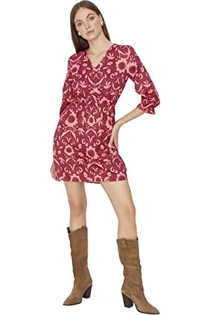 Trendyol Damen Woman Mini A-linie Stehkragen Gestrickt Kleid Kleid V-Ausschnitt Standard Orange Kleid, , 36