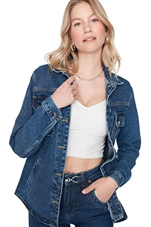 Trendyol Damen Damen Regular Basic Plain Denim Jacke Coat, , M EU