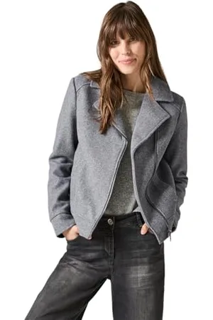 CECIL Damen B212319 Bikerjacke in Woll-Optik, Platinum Grey Mel, XL
