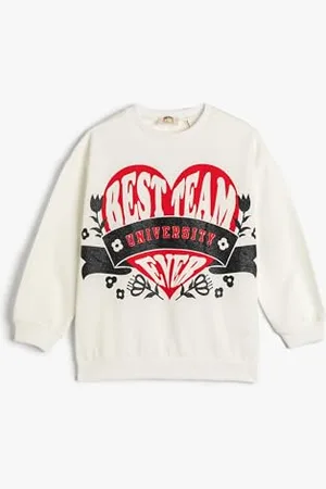 Koton Girls Sweatshirt Brushed Interior Printed Crew Neck Long Sleeve
