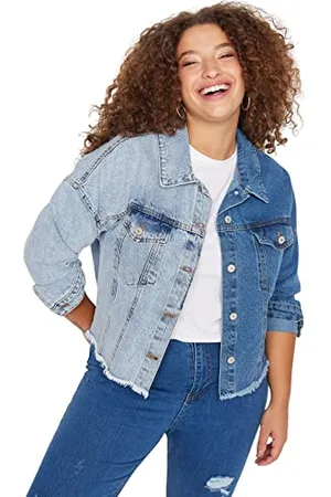 Trendyol Damen Damen Große Größen Regular Basic Colorblock Webstoff Große Größen in Jacke Coat, , 46 EU