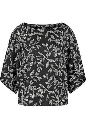 Taifun Damen Oversized Bluse mit weitem Arm weiter Arm, Kimonoärmel, halber Arm floral Schwarz Gemustert 40