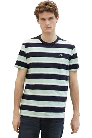 TOM TAILOR Herren Basic Crew-Neck T-Shirt mit Streifen, , S