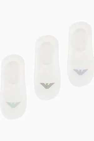 Emporio Armani Herren Eagle Logo 3-Pack Footie Socken, SCHWARZ/WEIß/GRAU, S