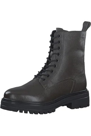 QS by s.Oliver Damen Stiefeletten ohne Absatz aus Leder mit Schnürsenkeln und Reißverschluss Grün , 39