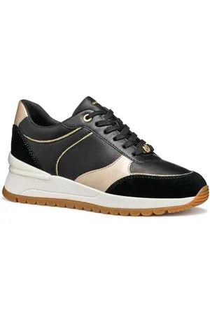 Geox Damen D DESYA A Sneaker, Black/Lt Gold, 40 EU