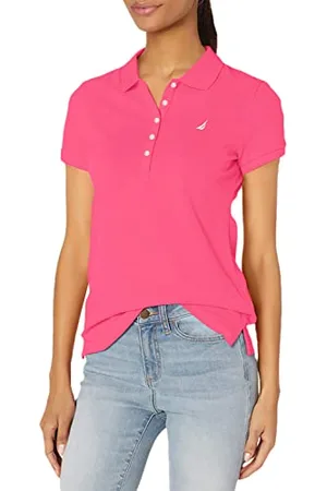 Nautica Damen 5-Button Short Sleeve Breathable 100% Cotton Polo Shirt Poloshirt, , Mittel