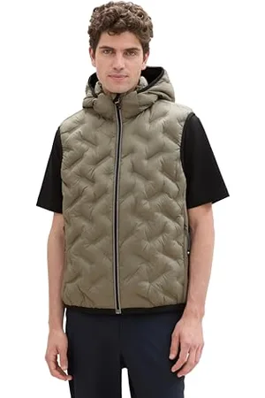 TOM TAILOR Herren 1041313 Hybrid Weste mit Kapuze, 32097-Smokey Olive Green, L