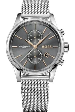 HUGO BOSS Chronograph Quarz Uhr für Herren Kollektion Jet mit Silbernes Edelstahl-Mesh-Gliederarmband - 1513440