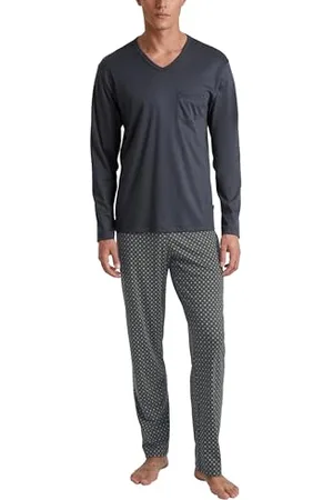 Calida Relax Swiss Edition Pyjama, lang Herren, aus 100% Baumwolle, Hose mit stoffbezogenem Gummibund