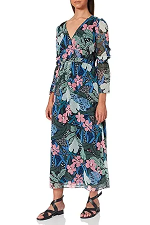 Tommy Hilfiger Damen Wrap Maxi 3/4-Arm Wickel Kleid Large