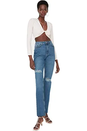 Trendyol Damen Detaillierte Hohe Taille Flare mit Jeans, , 42 EU
