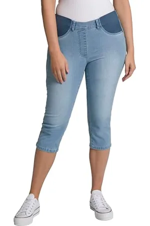 Ulla Popken Damen Capri, Streifen, Elastikbund Jeans, , 32W / 32L