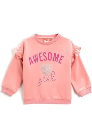 Koton Babygirl Ruffled Detail Printed Sweatshirt Soft Textured Long Sleeve Crew Neck