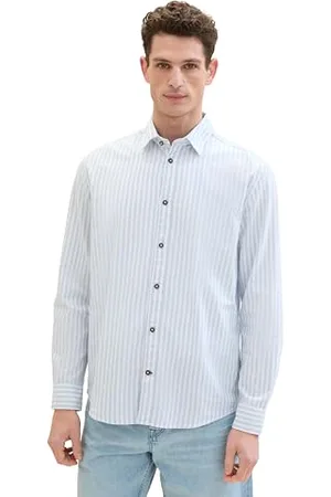 TOM TAILOR Herren Regular Fit Dobby Hemd mit Streifen, blue white dobby stripe, L