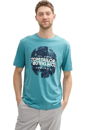 TOM TAILOR Herren 1043407 Basic T-Shirt aus Baumwolle mit Print, 31666-Tropical Teal, XXL