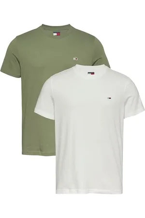 Tommy Hilfiger Herren 2er Pack T-Shirts Kurzarm Jersey aus Baumwolle, Mehrfarbig (Ecru/Aruba Green), XXL