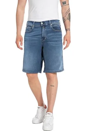 Replay Herren Jeans Shorts Grover Straight-Fit Hyperflex mit Stretch, (Blau), 32