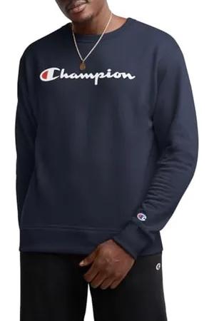 Champion Herren Graphic Powerblend Fleece Crew Sweatshirt, Navy/-skript, L EU