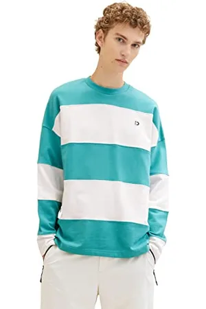 TOM TAILOR Herren 1036756 Oversize College Sweatshirt mit Streifen, 31044-Deep Turquoise, XXL