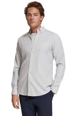 Scotch&Soda Herren Essential Oxford Stripe Shirt, Army/White Stripe 7021, L EU