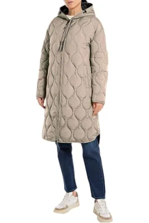 Replay Damen Mantel mit Kapuze, (Beige), S