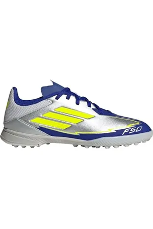 adidas Unisex Kinder F50 League Football Boots Turf Fußballschuhe, Silver Metallic/Solar Yellow/Lucid Blue