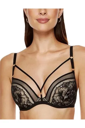 Gorteks Lingerie Gwen-B1 Push-up-BH, Spitze, gepolstert Unterwäsche Frauen, BH Damen mit bügel, bequem Push up, Klassische BH, Komfort - 80B, Schwarz