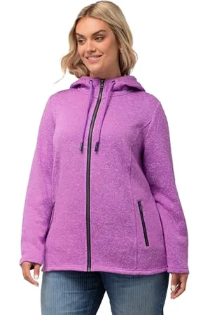 Ulla Popken Damen, große Größen, Strickfleece-Jacke, Kapuze, Reißverschlusstaschen