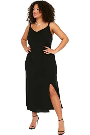 Trendyol Damen Women line Fitted Woven Dress Midi A-Linie tailliertes gewebtes Plus Size Kleid, , 46