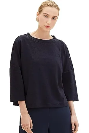 TOM TAILOR Damen 1038186 Loose Fit Sweatshirt mit Knöpfen, 10668-sky Captain Blue, M