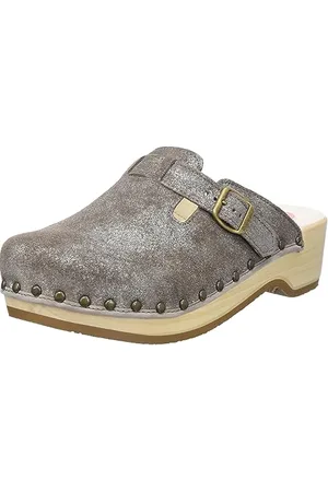 Berkemann Unisex Riemen-Toeffler Holzschuh, Silber/braun, 38 EU