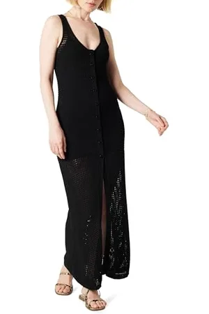 THE DROP Maxikleid für Damen, Gehäkelt, Knopfleiste Vorne, Gemischtes Muster, , 3XL Große Größen, Übergröße