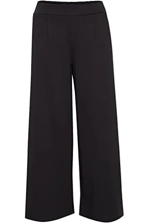 Ichi IHKATE SUS WIDE PA Damen Hose Stoffhose mit Stretch gerader Schnitt Elastikbund Crop Länge, Größe:XL, Farbe: