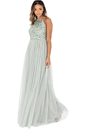 Maya Deluxe Damen Pailletten Cocktailkleid Tüllkleid Kleid Nackenband Abendkleid Elegant für Hochzeit Brautjungfernkleid Bridesmaid Dress, , 50
