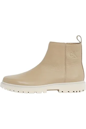 Calvin Klein Herren Chelsea Boots Eva Mid Zip Tumbled mit Reißverschluss, Mehrfarbig (Travertine/Eggshell), 40