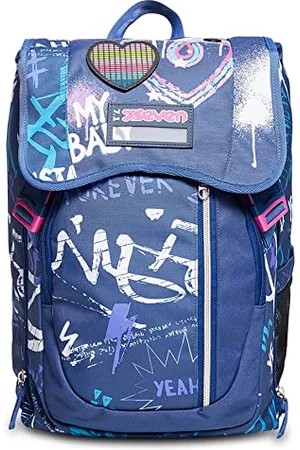 7 for all Mankind Rucksack für Schule, Sport & Freizeit, Erweiterbarer Schulranzen, Geräumige Schultasche für Teenager, Mädchen und Jungen, Extra Platz, Trinkflaschenfach, Jeans