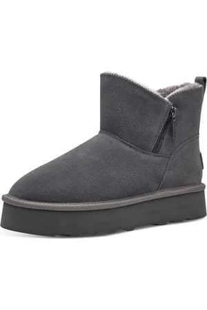 QS by s.Oliver Damen Winterstiefel ohne Absatz aus Leder Gefüttert, Grau , 40 EU