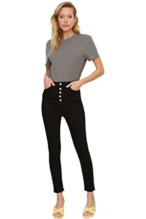 Trendyol Damen High Waist Skinny With Black Front Button Jeans, , 36 EU