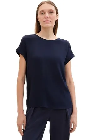 TOM TAILOR Damen Basic Kurzarm-Bluse mit Cut-Out-Detail, sky captain blue, 42