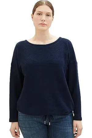 TOM TAILOR Damen 1038831 Sweatshirt mit Struktur & Kordelzug, 10668-sky Captain Blue, 46