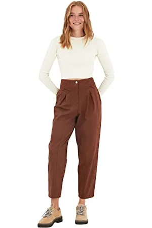 Trendyol Damen Braune Gestreifte Hose Pants, , 36 EU