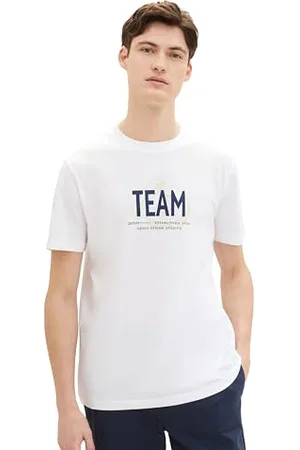 TOM TAILOR Herren Basic Crew-Neck T-Shirt mit Logo-Print, , L