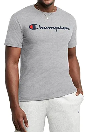 Champion Herren Classic Jersey Graphic T-shirt T Shirt, Oxford Grey/ Script, L EU