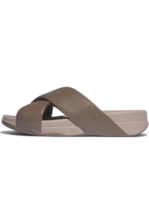 FitFlop Herren Surfer Mens Tumbled-Leather Cross Slides Schiebe-Sandalen, walnuss