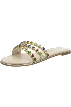 Buffalo Damen Rita Diamonds Flache Sandale, BEIGE/Multi Stones, 40 EU