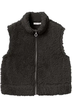 NAME IT Mädchen Nkfnenny Short Teddy Vest Teddyweste, Black, 122/128