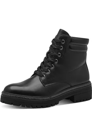 Marco Tozzi Damen Schnürstiefel ohne Absatz mit Blockabsatz mit Reißverschluss, Schwarz , 42 EU