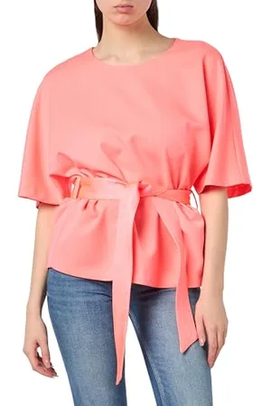 Taifun Damen Fließende Bluse mit Fledermausärmeln und Bindegürtel Fledermausärmel, 3/4 Arm, weiter Arm unifarben 44