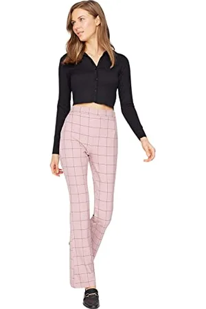 Trendyol Damen Herren Hoher Bund Flared Hose Pants, Altrosa, 34 EU